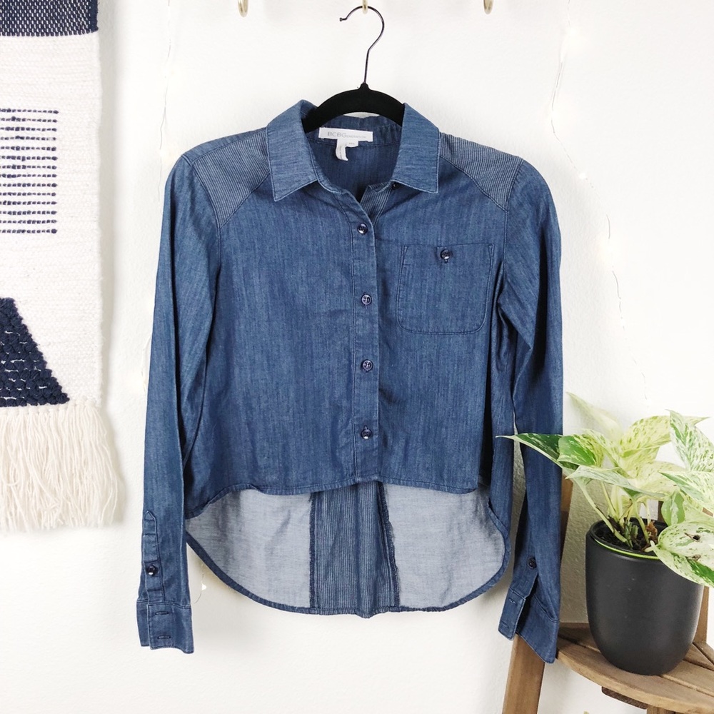 Bcbgeneration Cropped Denim Button Down Shirt - image 1